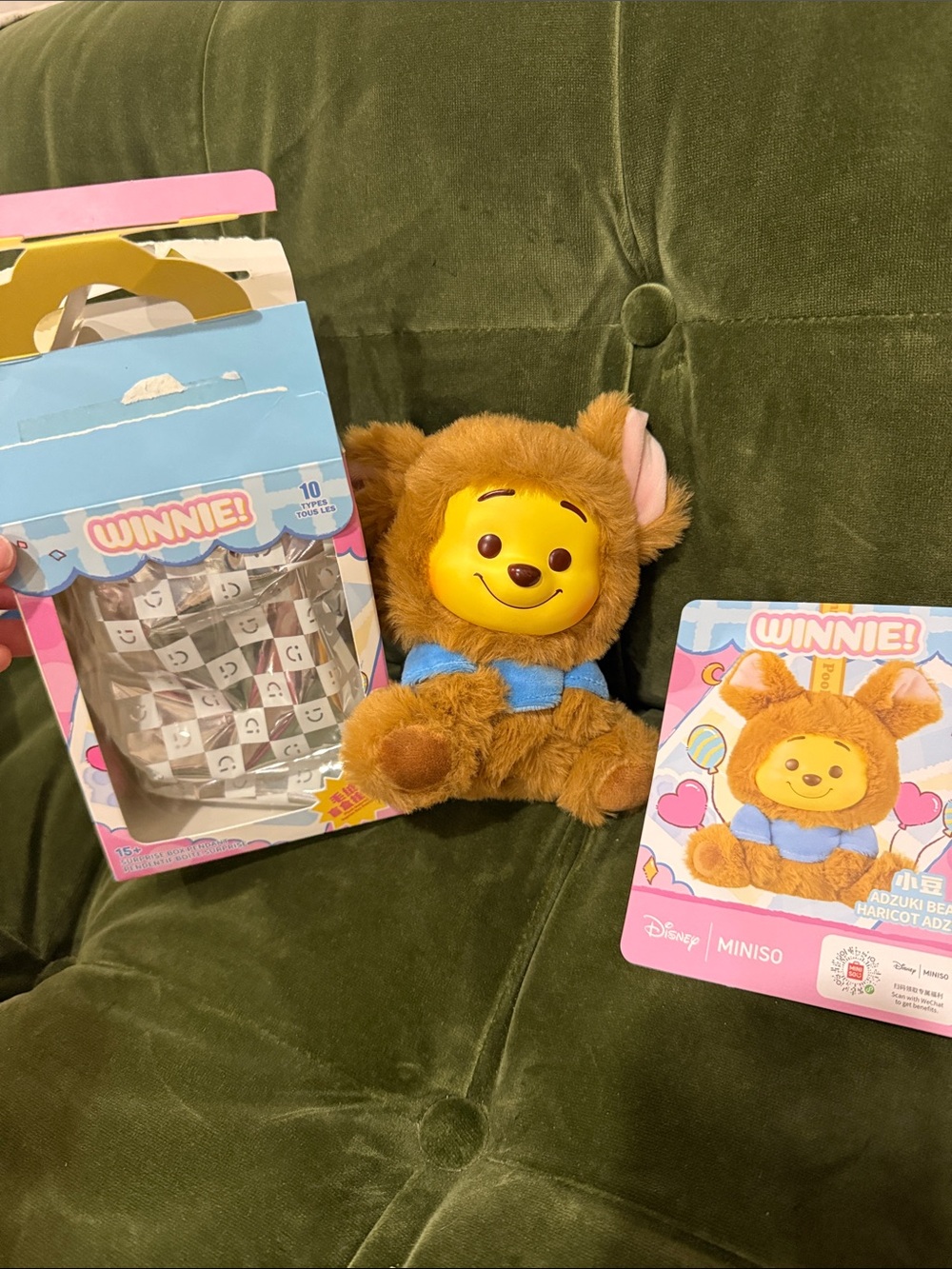 Miniso Winnie Plush Toy - Brown with Blue shirt - blind bag